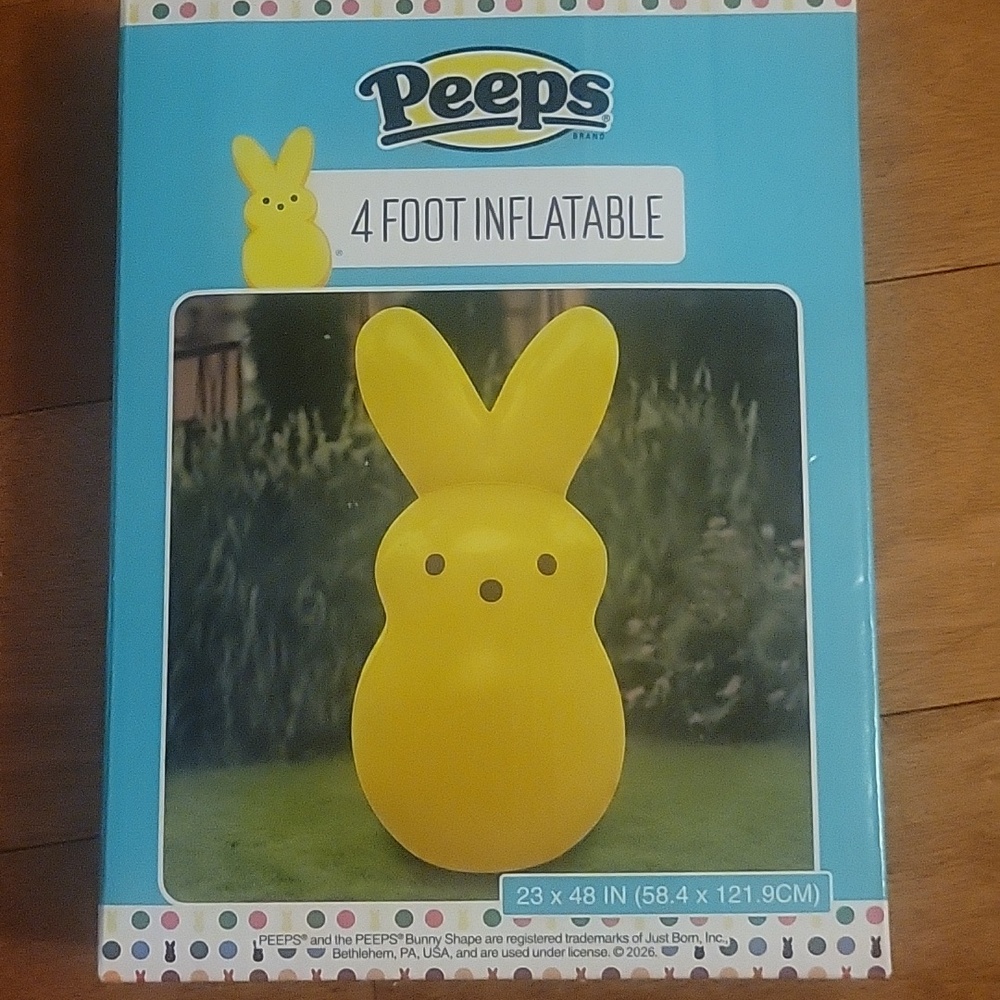 NIB PEEPS Yellow 4-Foot Inflatable Bunny, 23" X 48", Holiday Display, Whimsical